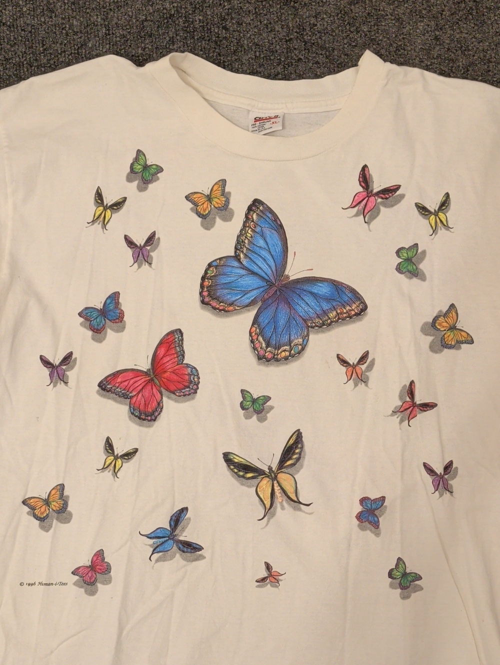 Vintage Butterfly Double Sided Tee 1996 Human-i-Tees 100% Cotton USA Made White